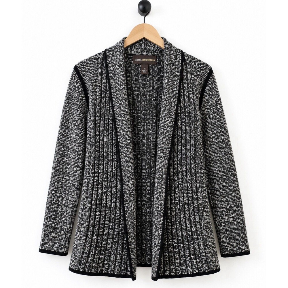 Dana Buchman Womens Black White Open Cardigan XS Linen Blend EUC